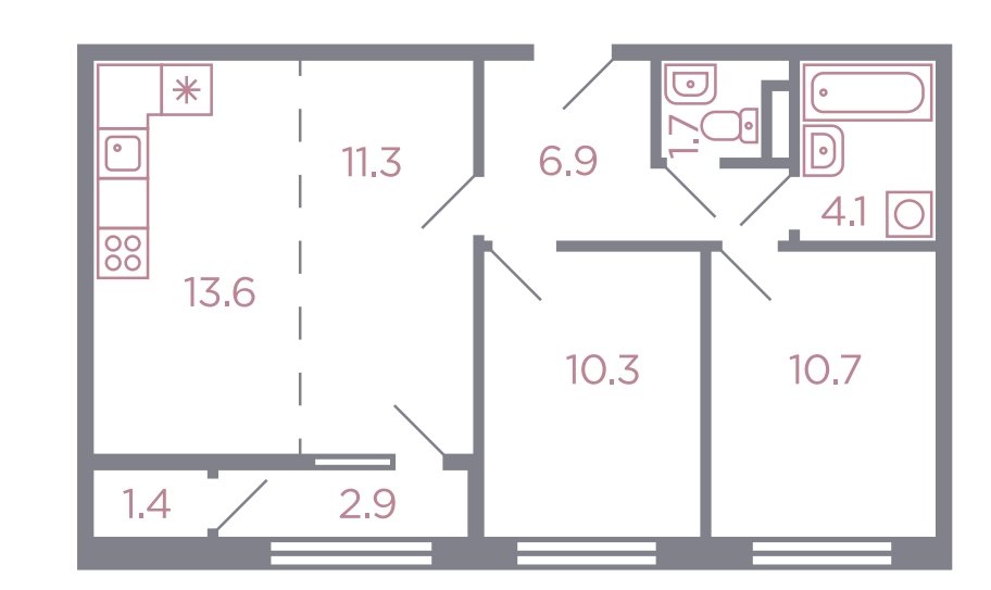 1 этаж 3-комнатн. 61.5 кв.м.