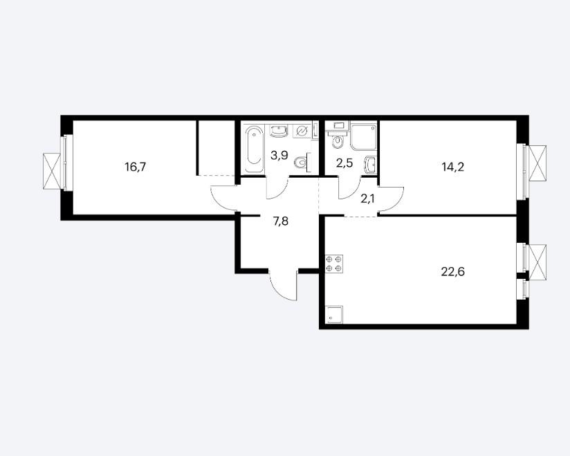 4 этаж 2-комнатн. 69.8 кв.м.