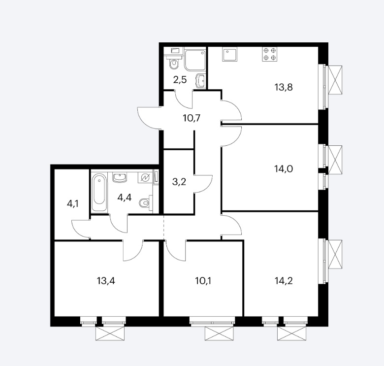 6 этаж 4-комнатн. 93.2 кв.м.