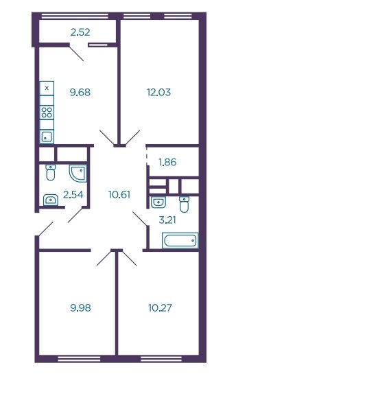 3 этаж 3-комнатн. 61.3 кв.м.