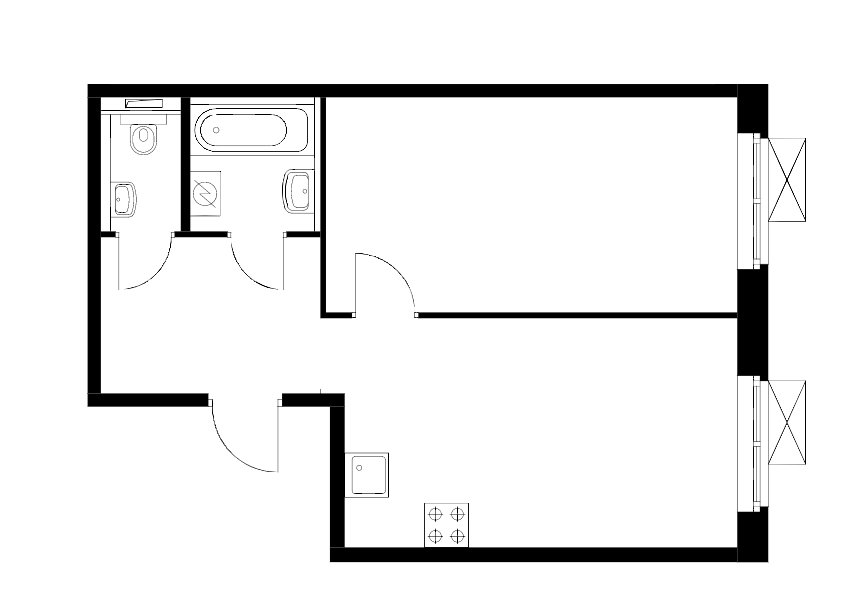 4 этаж 1-комнатн. 43.6 кв.м.