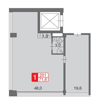 2 этаж 1-комнатн. 71.6 кв.м.