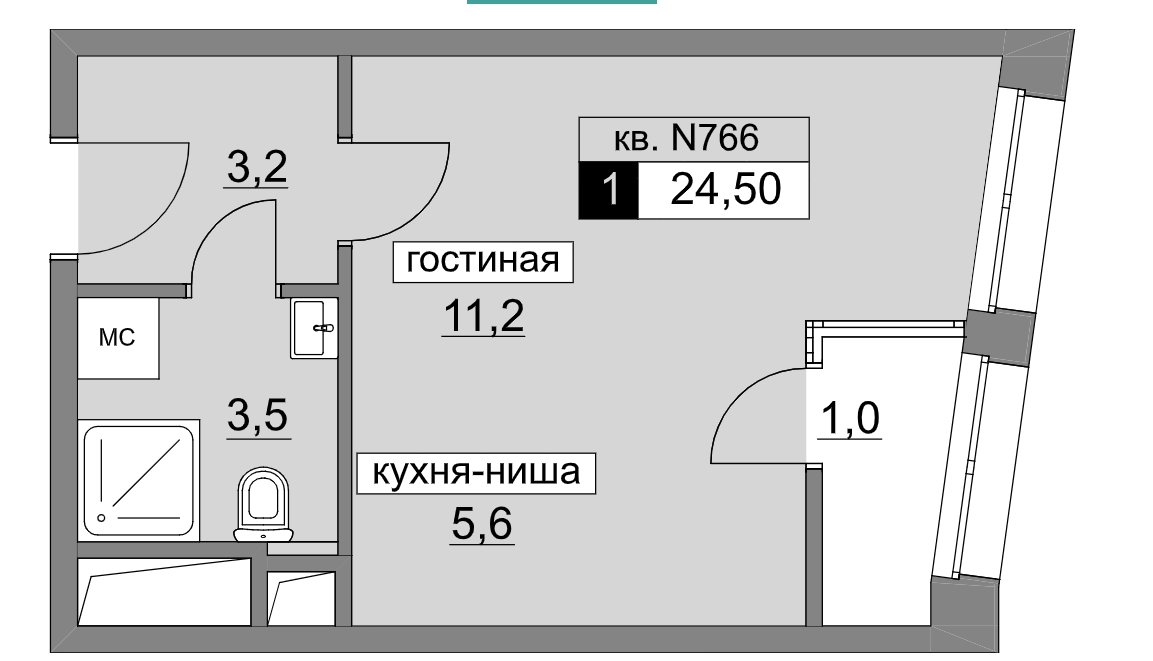 6 этаж 1-комнатн. 24.5 кв.м.