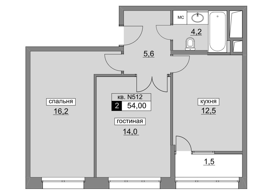 3 этаж 2-комнатн. 54 кв.м.