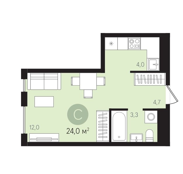 4 этаж 1-комнатн. 25.3 кв.м.
