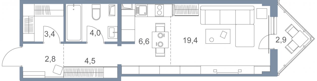 8 этаж 1-комнатн. 43.1 кв.м.