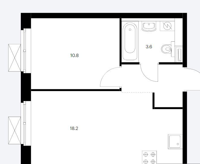 4 этаж 1-комнатн. 36.3 кв.м.