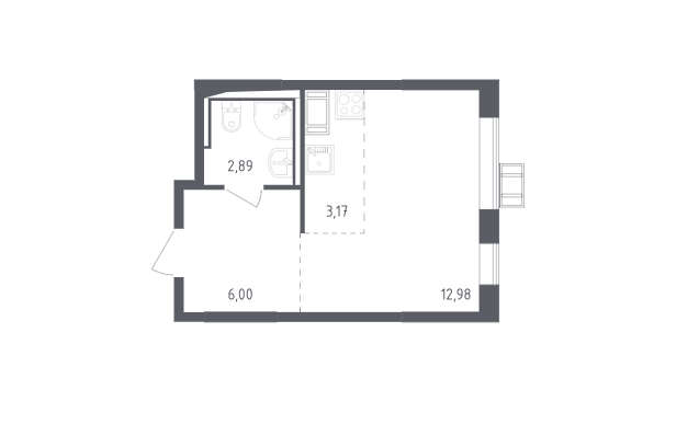 14 этаж 1-комнатн. 25.04 кв.м.