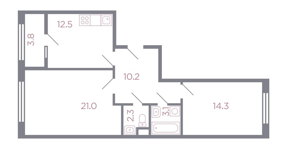 2 этаж 2-комнатн. 65.3 кв.м.