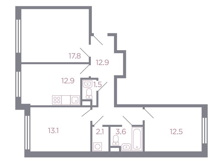 1 этаж 3-комнатн. 76.5 кв.м.