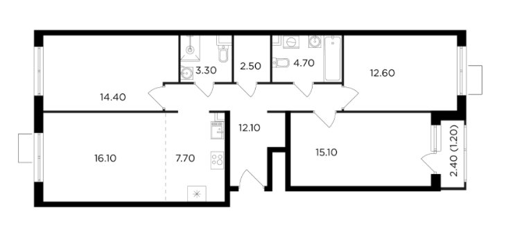 2 этаж 4-комнатн. 89.7 кв.м.