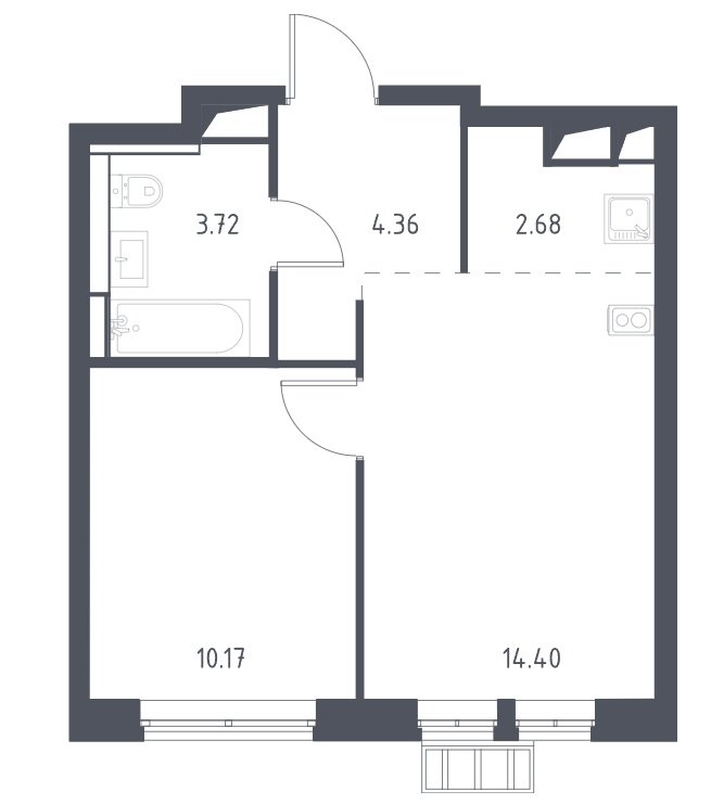4 этаж 2-комнатн. 35.3 кв.м.