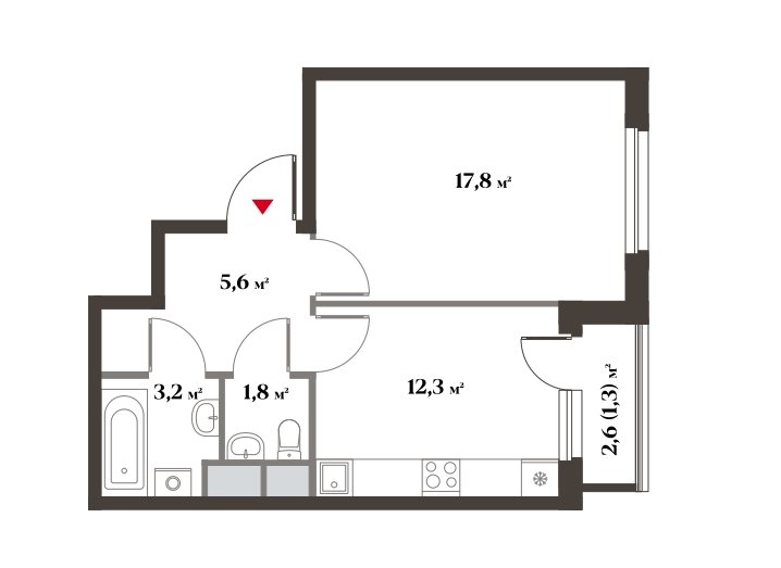 3 этаж 1-комнатн. 42 кв.м.