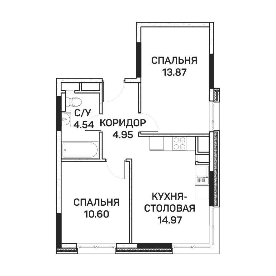 4 этаж 2-комнатн. 48.93 кв.м.