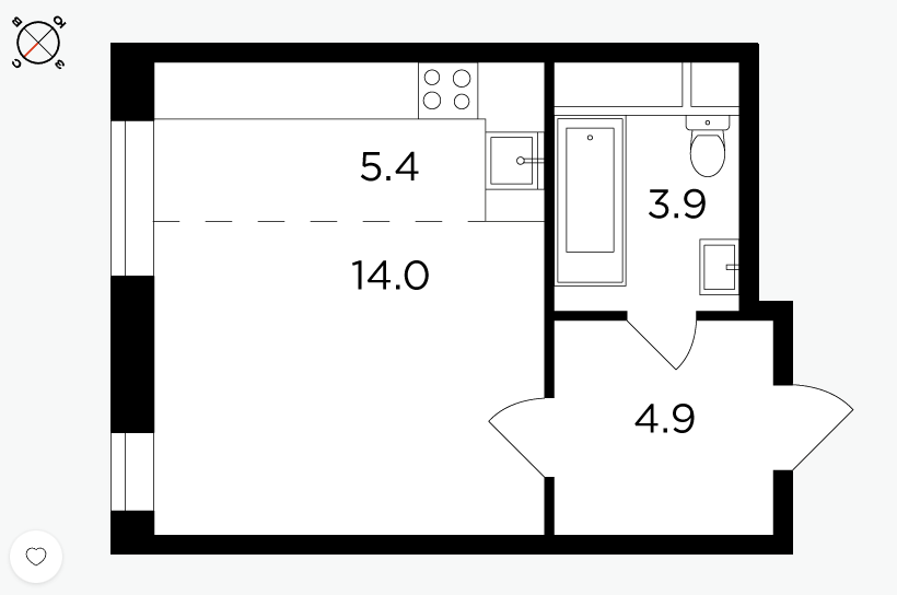 5 этаж 1-комнатн. 28.2 кв.м.