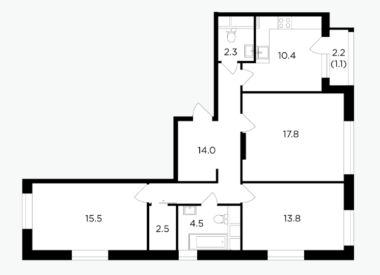 19 этаж 3-комнатн. 81.9 кв.м.