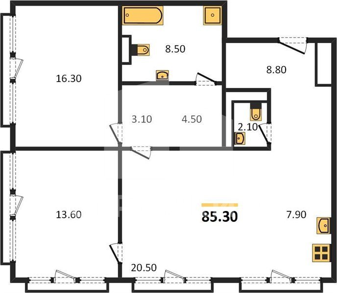 2 этаж 2-комнатн. 85.3 кв.м.