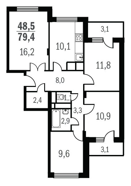 3 ���� 4-�������. 79.4 ��.�.