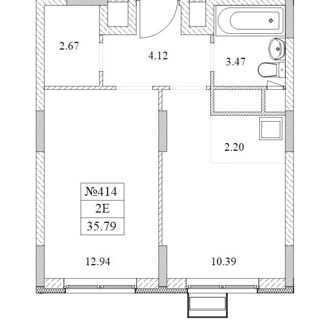 12 этаж 1-комнатн. 35.79 кв.м.