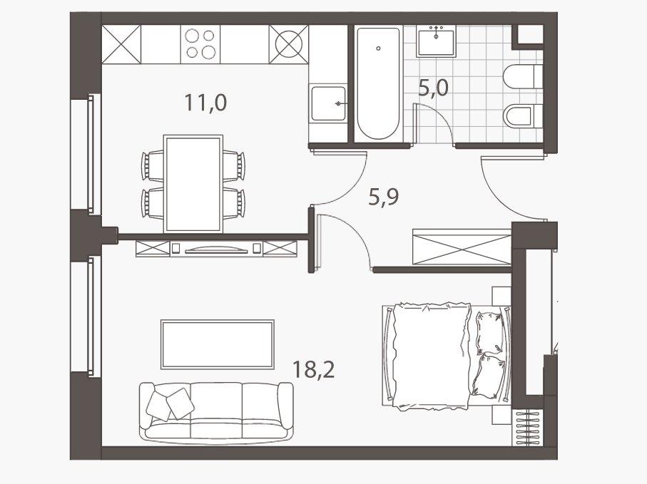 2 этаж 1-комнатн. 40.1 кв.м.